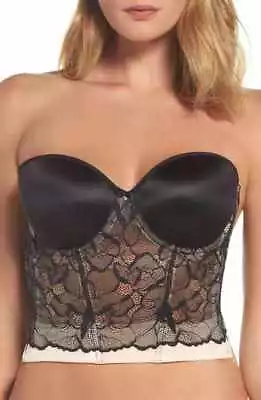 £22.23 • Buy Le Mystère Sensuelle Underwire Lined Low Back Lace Bustier Strapless Bra 34C
