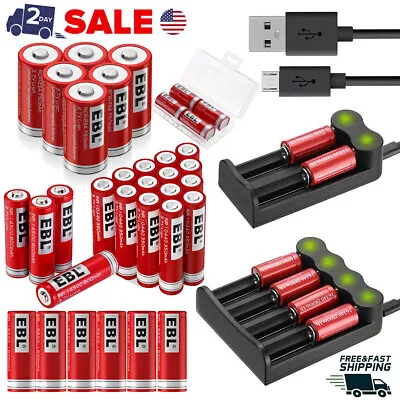 EBL 18500 16340 14500 10440 Rechargeable Batteries Lot / 2/4 Slot USB Charger US • $10.59