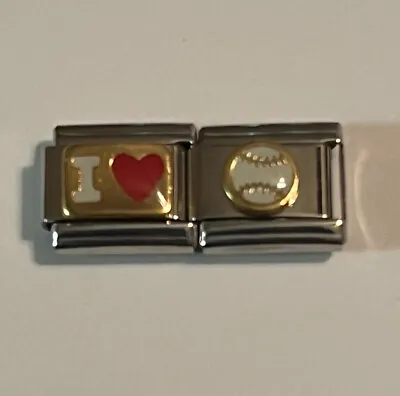 $2.95 • Buy I Love (Heart) Baseball / Softball - Double 9mm Italian Charm Link For Bracelet