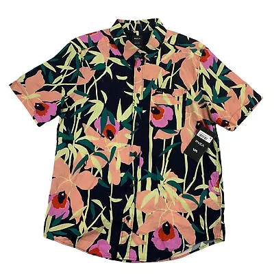 RVCA Mens Bamboo Floral Short Sleeve Floral Button Down Shirt Multicolor S • $33.57