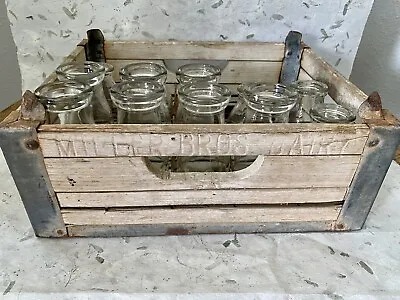 RARE Vintage Miller Bros Dairy Half Pint Milk Bottle Crate With 13 Bottles • £128.24