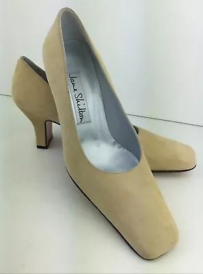 Jane Shilton Leather Womens Beige Block Heel Velvet Feel Style Shoes UK 5.5. VGC • £13.99