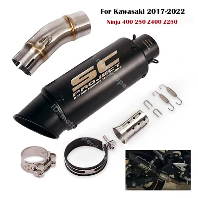 Slip For Kawasaki Ninja 400 Z400 250 2017-2022 Exhaust Tips Black Mid Link Pipe • $110.69