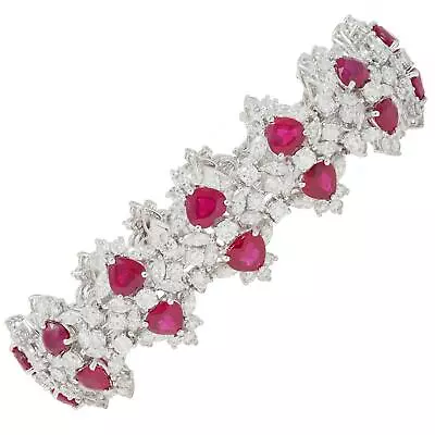 Contemporary 26.45 CTW Heart Cut Ruby Diamond 18 Karat Gold Cluster Bracelet • $27000