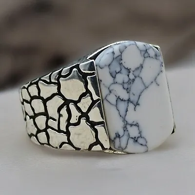 Men's Ring 925 Sterling Silver Turkish Handmade Jewelry White Turquoise All Size • $48