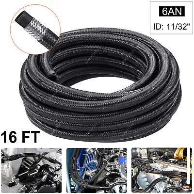 16 Feet Black AN6 Nylon & Stainless Steel Braided Fuel Oil Gas Line Hose -6AN • $23.99