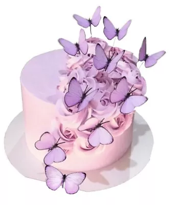 24pastel Purple Edible Wafer Butterflies Cupcake Birthday Anniversary Engagement • $20.12