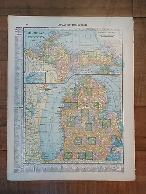 Vintage Hammonds 1911 Atlas Map Of Michigan • $6.95