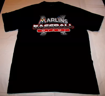 Miami Marlins Baseball Black T-Shirt Men's Large Gear For Sports 100% Cotton • $5.04