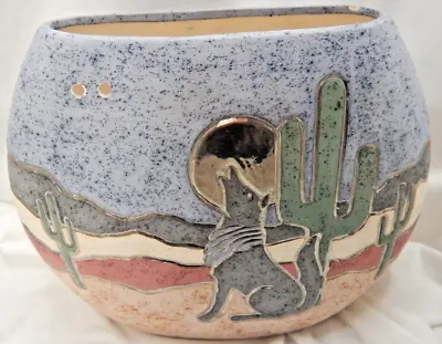 Southwestern Coyote Moon Ceramic Vase 8  Tall 10.5  Width • $18.85