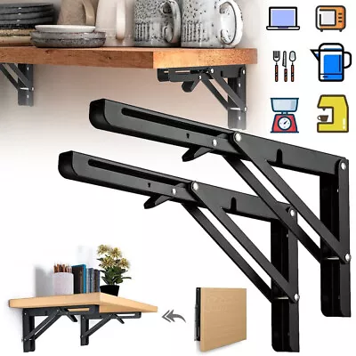 2Pcs Folding Shelf Bracket Triangle Bench Mounted Table Wall Hinges Heavy Duty • £9.99