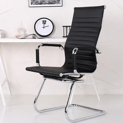 Ergonomic Visitor Cantilever Faux Leather Chair Office Reception Meeting Chairs • £89.95