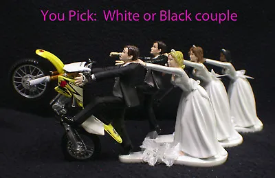 Wedding Cake Topper W/Suzuki Dirt Bike Motorcross White Black Hispanic Groom Top • $64.88