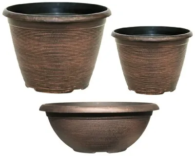 £8.99 • Buy Copper Small Large Bowl Plant Pot Outdoor Garden Round Plastic Flower Planter