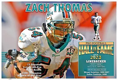 ZACH THOMAS MIAMI DOLPHINS IMMORTAL LINEBACKER 19”x13” COMMEMORATIVE POSTER • $17.95