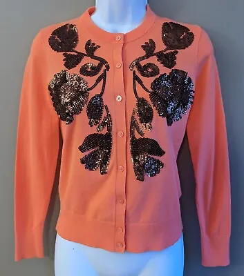 J Crew Sequin Floral Embroidered Jackie Cardigan Size XS Flame Salmon Pink • $24.99
