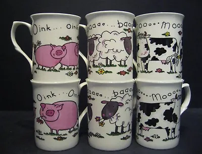 £26.99 • Buy Set Of 6 Mugs Moo Baar Oink Pig Sheep Cow Fine Bone China Mugs Cups Beakers