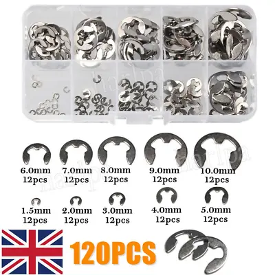 120pcs E-clips Ring Snap Retaining Circlip Kit Stainless Steel Carbon Steel Kit • £5.59