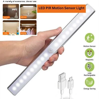 £4.95 • Buy Wireless LED PIR Motion Sensor Light Strip Cabinet Lamp Closet USB Rechargeable-
