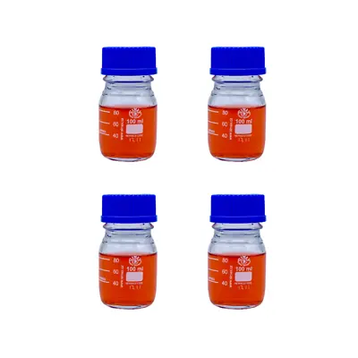 Simax Laboratory Reagent Media Bottle 100ml Borosilicate Glass Clear 4 Pieces • $26.37