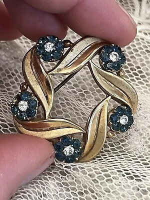 Vtg Trifari Pin Brooch Sapphire Rhinestone Flower Pin As Is Gold Tone Vtg • $49.99