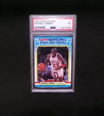 Michael Jordan 1988 Fleer Sticker #7 PSA 7 OBVERSE LOOKS GEM 10!! • $3