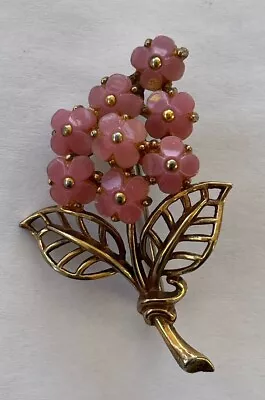 Crown Trifari Patent Pending Alfred Philippe Pink Flowers Brooch Pin Gold Tone • $59