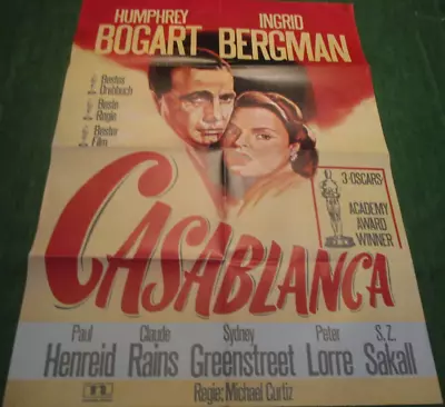 Humphrey Bogart Ingrid Bergman  CASABLANCA Poster  German A1 R1972  23x33  Fine • $59.50
