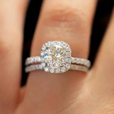 1.50CT Round Cut Near White Moissanite Bridal Gift Ring Set 925 Sterling Silver • $102.99