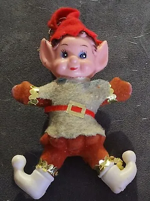 $11.99 • Buy Vintage 60s Flocked Pixie Elf Christmas Ornament With White Go-Go Elf Boots READ