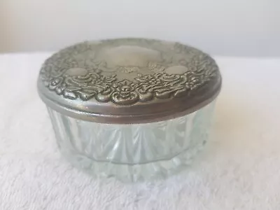 Vintage Crystal Cut Glass & Silver Plate Powder Puff Bowl With Mirrowed Lid    • $29.97