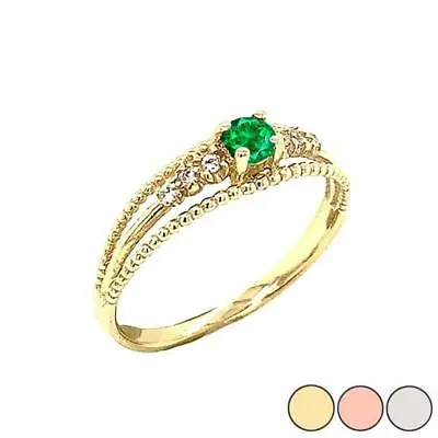 Solid Gold  Genuine Emerald And Diamond Modern Engagement/Promise Ring • $179.99