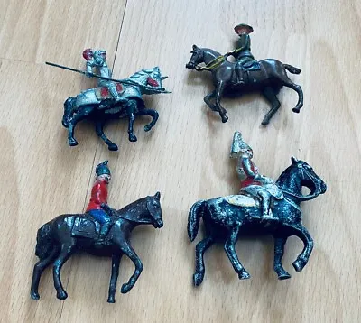 4 Vintage Painted Metal SOLDIER CAVALRY KNIGHT GUARD FIGURES ON HORSES - Models • £4.99