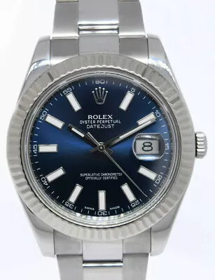 Rolex Datejust II Steel /18k Gold Bezel Blue Dial Mens 41mm Watch 116334 • $11495