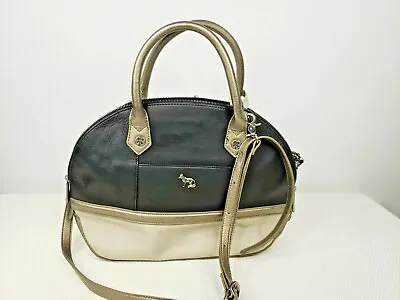 $83.97 • Buy New Emma Fox $228 Oatmeal Black Jemma Dome Embossed Satchel Leather Handbag Bag