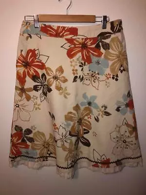 J.Jill Womens - 10P 10 Petite - Beige Woven FALL Skirt Orange Brown Floral Print • $19.50