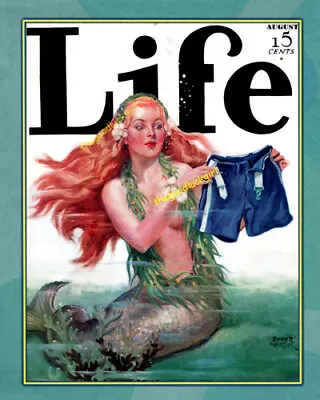 Cute! MERMAID LAUNDRY LIFE Vintage Magazine Cover 8x10 Art Print Funny! • $14.99