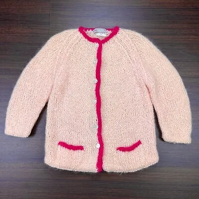 Vintage Famelia Mohair Wool Cardigan Sweater Sz. 38 - (Peach/Pink) • $51.90