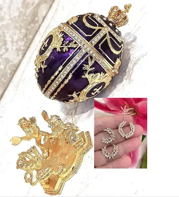 Faberge Eggs Imperial Royal Amethyst Diamond Trinket  Wreath New Year Gold Gift • $229