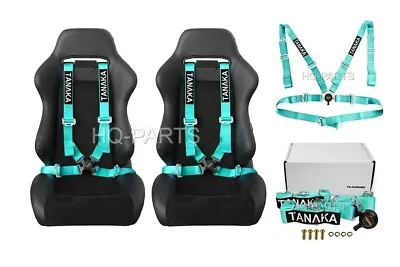 X 2 Tanaka Universal Mint Green 4 Point Camlock Racing Seat Belts Harnesses 2  • $99.99