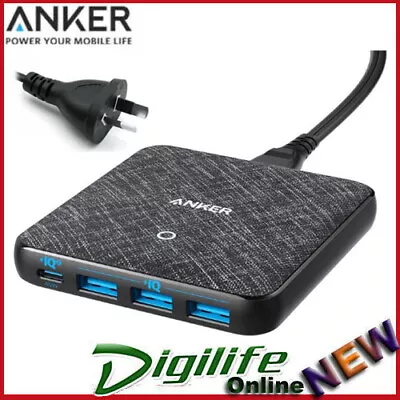 $75 • Buy ANKER PowerPort Atom III 4 Ports 65W USB Charger USB-C Desk Charger BLACK FABRIC