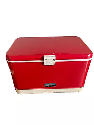 Vintage 48 Qt Red Thermos Metal Cooler Ice Chest Retro Camping Tailgating  • $42.49