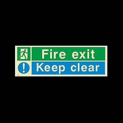£2.86 • Buy Fire Exit Keep Clear - Photoluminescent Plastic Sign - 300x100mm (EE15)