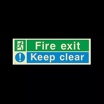 £2.86 • Buy Fire Exit Keep Clear - Photoluminescent Plastic Sign - 300x100mm (EE15)