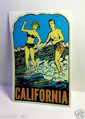 California Surfing Vintage Style Travel Decal / Vinyl Sticker Luggage Label • $4.69