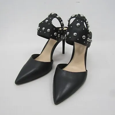 Vince Camuto Ledana Studded Ankle Strap Heels Black Leather Size 9.5M - PreOwned • $24