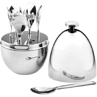 Godinger Mini-Elliptical Stainless Steel Domed Egg 6pc. Appetizer Spoon Set • $49.99