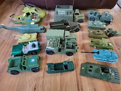 Lot Of 18 Vintage Plastic Army Military Toy Vehicles - USA & Hong Kong • $47.49