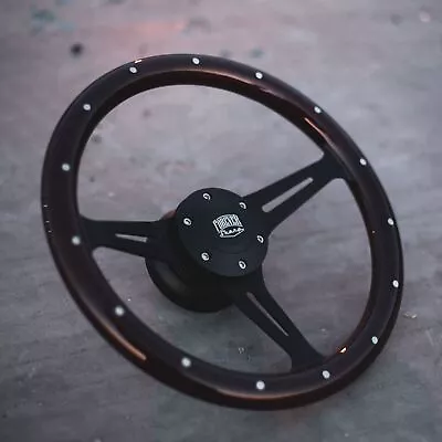 15  Steering Wheel Matte Black Spokes Riveted Dark Wood Grip - 6 Hole • $157