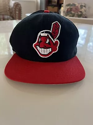 Vtg Cleveland Indians Chief Wahoo New Era DuPont Visor MLB Cap Size M/L SnapBack • $22.95